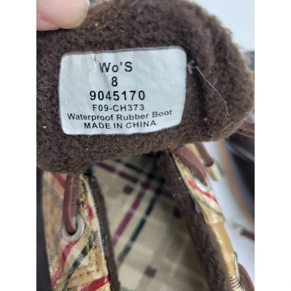 Sperry Top-Sider Plaid Duck Boots Waterproof‎ Rubber Hunting Outdoor Brown Sz 8
